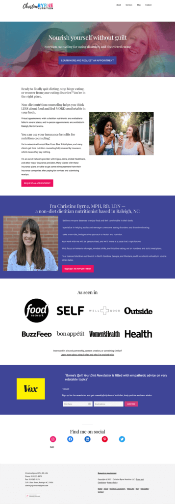 Dietitian Web Design: Ruby and Oak Nutrition Before and After