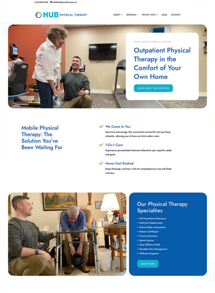 Mobile outpatient physical therapy website offering in-home treatment