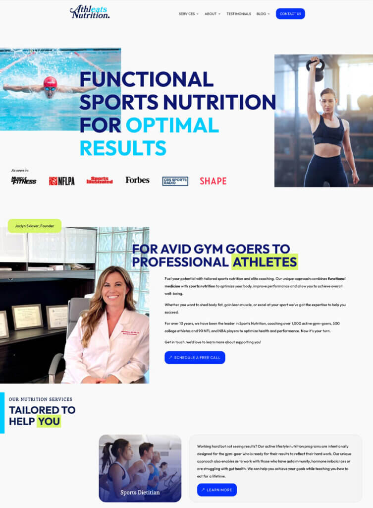Functional sports nutrition website for gym goers and professional athletes