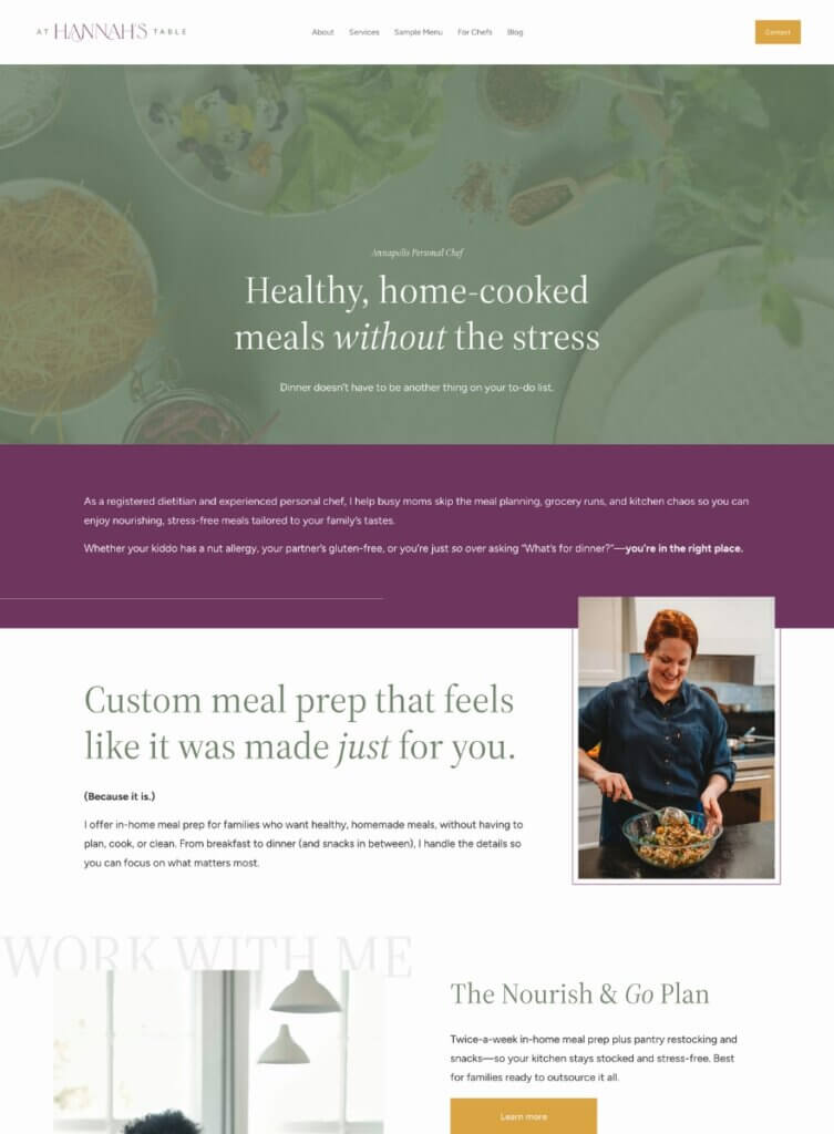 Personal chef and meal-prep website promising healthy, home-cooked meals without the stress