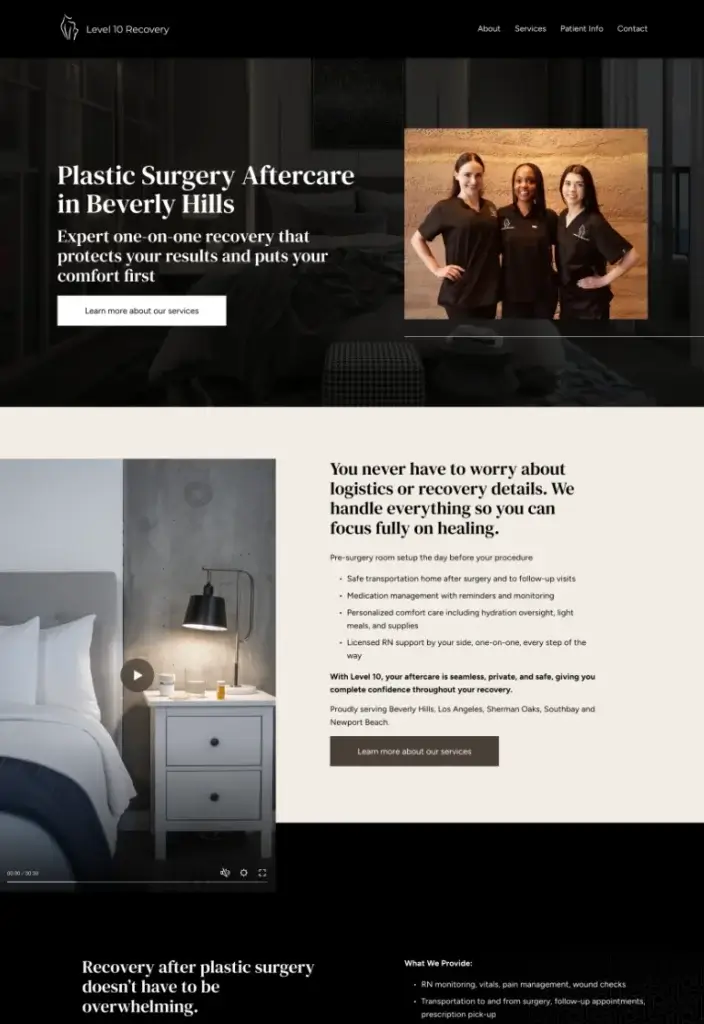 Website design for healthcare plastic surgery aftercare site for a Beverly Hills practice