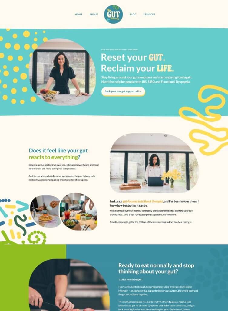 SEO example site for a gut health practice, part of Jess Creatives' website design for healthcare professionals services