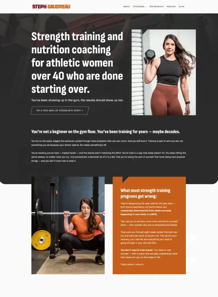 Strength training and nutrition coaching website for athletic women over 40