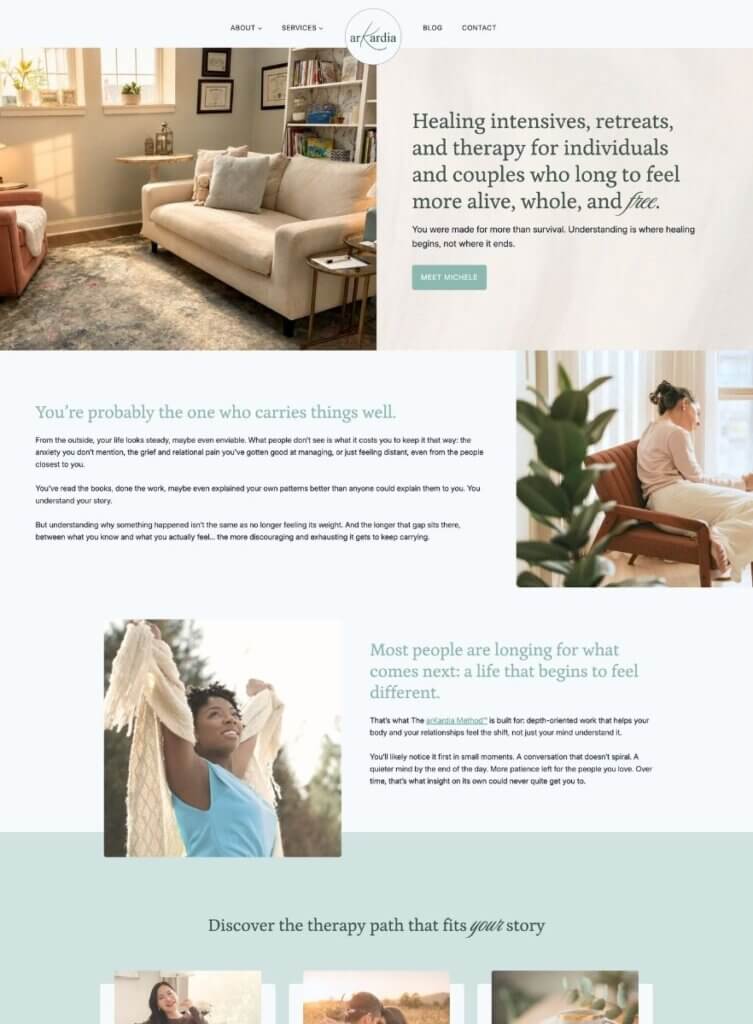 Therapy practice website for individuals and couples, a healthcare website design example